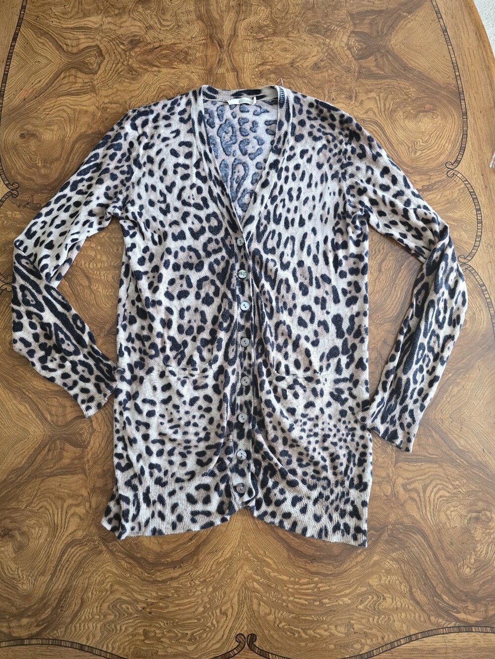Ellison Leopard Print Cardigan Womens Size L Cotton Linen Blend Lightweight